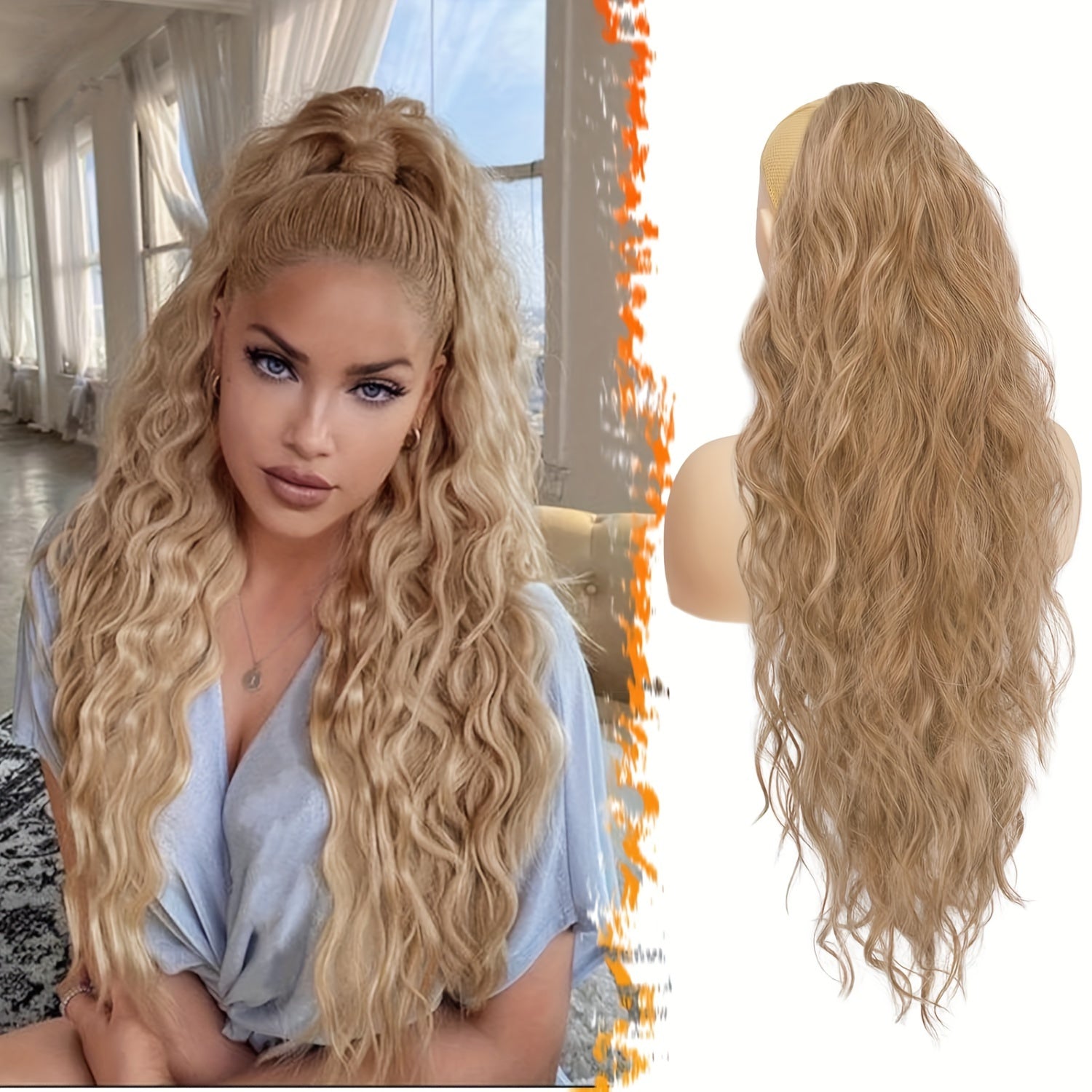 [Wavy Ponytail] 26" Long Heat-Resistant Synthetic Wavy Ponytail Extension for Women | Clip-In Design, Voluminous Curly Wave Style, Black Hairpiece, Secure Clipin Attachment