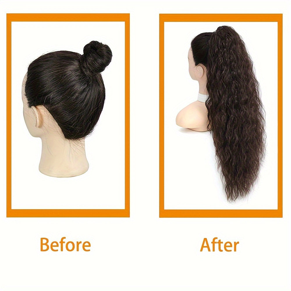 66.04 cm Long Curly Wavy Drawstring Ponytail, Synthetic Heat Resistant Hair Extensions, Basic Style for Women, High Temperature Fiber, Natural Look