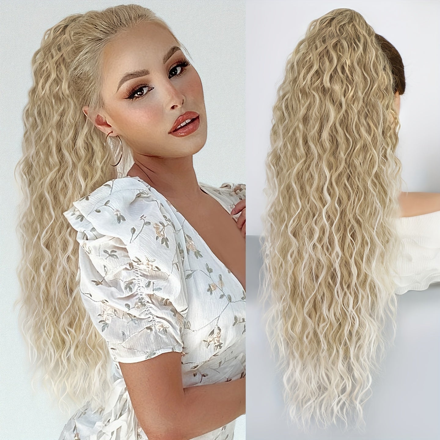 66.04 cm Long Curly Wavy Drawstring Ponytail, Synthetic Heat Resistant Hair Extensions, Basic Style for Women, High Temperature Fiber, Natural Look