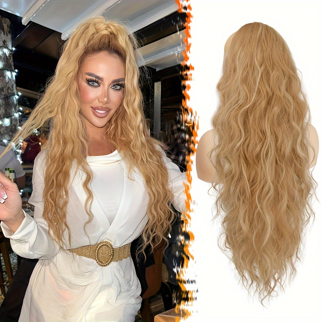 [Wavy Ponytail] 26" Long Heat-Resistant Synthetic Wavy Ponytail Extension for Women | Clip-In Design, Voluminous Curly Wave Style, Black Hairpiece, Secure Clipin Attachment
