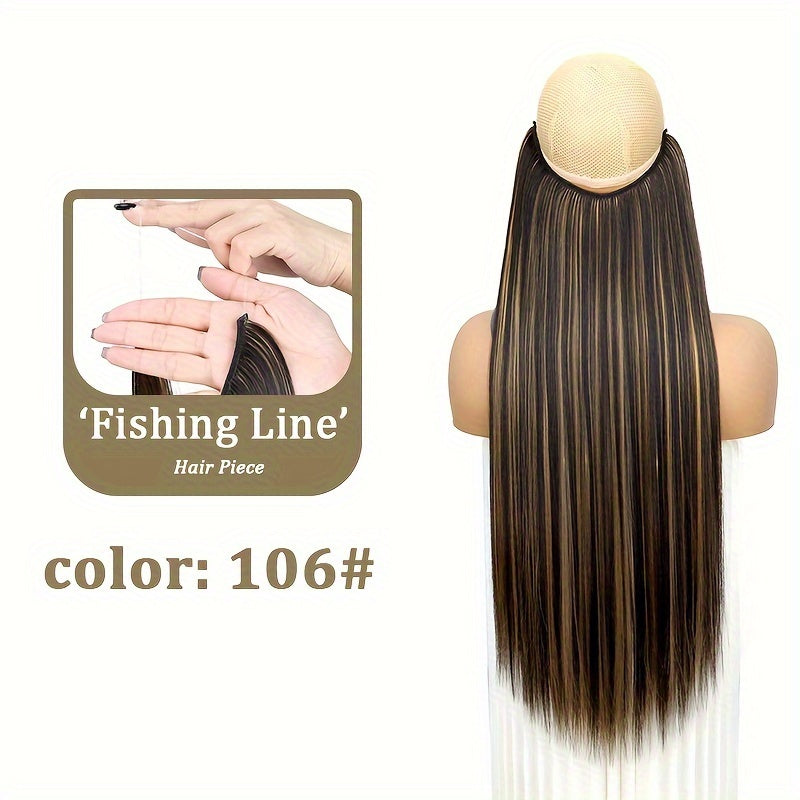 Invisible Synthetic Fishing Line Hair Extensions - Long, Straight Wig Piece for Women, Multi-Color Options (Blonde, Dark Blonde, Light Brown, Medium Brown, Dark Brown, Black), Perfect for Daily and Party Wear, Wig Accessories