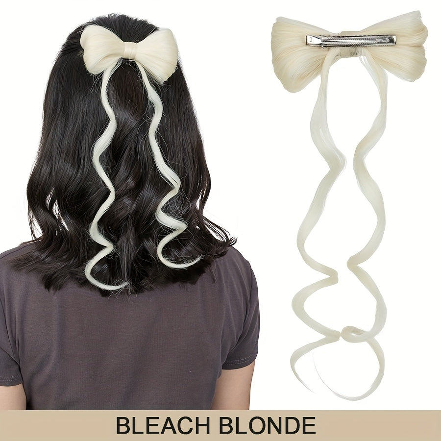 14inch/35cm Bowknot Synthetic Hairpiece With Ponytail Cute Natural Curly Hair Clip In Hair Extensions Styling Clip Decorative Hair Clip Hairpieces Highlight Black Brown Bleach Blonde Easy To Wear For Women Daily Party Dating Christmas Use