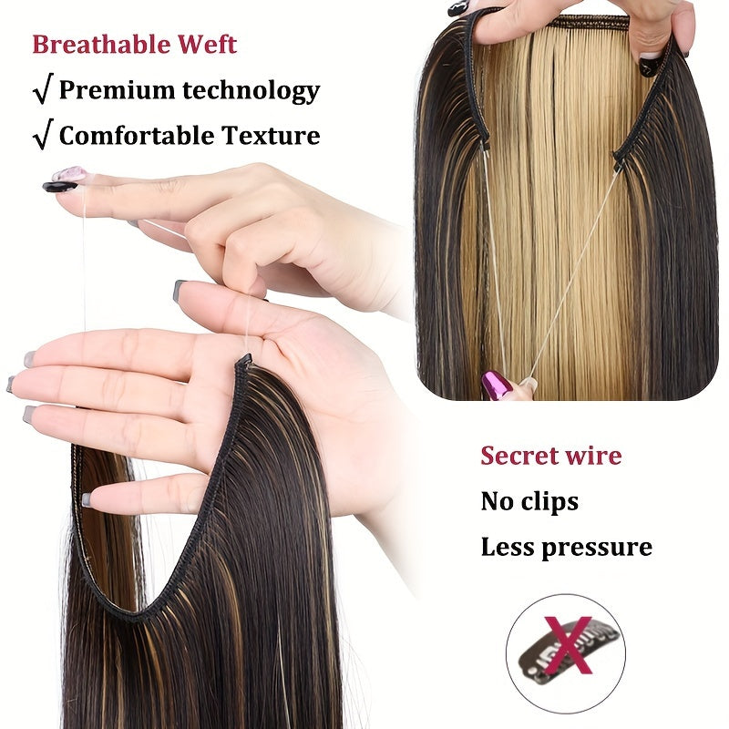 Invisible Synthetic Fishing Line Hair Extensions - Long, Straight Wig Piece for Women, Multi-Color Options (Blonde, Dark Blonde, Light Brown, Medium Brown, Dark Brown, Black), Perfect for Daily and Party Wear, Wig Accessories