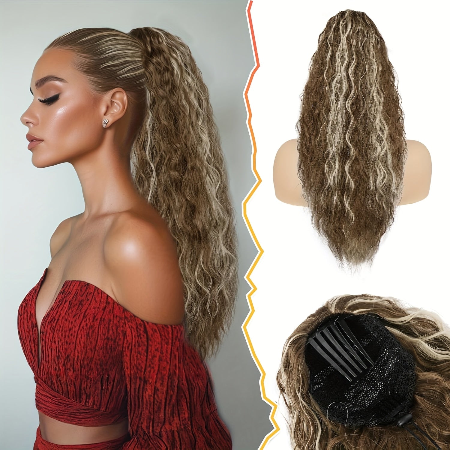 BARSDAR Curly Wavy Drawstring Ponytail Extension 55.88 cm Synthetic Comb Clip in Ponytails Hairpiece for Women Voluminous Natural Looking Ponytail Hair Extensions Fake Ponytails