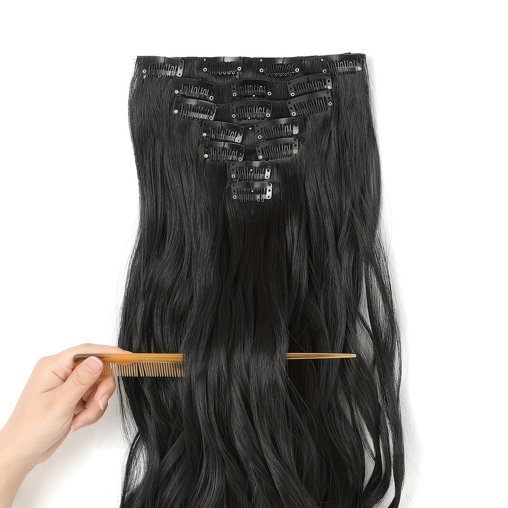 YUSULAXI 22 Inch Long Wavy Clip-In Synthetic Hair Extensions | Gradient Blonde to Brown | Versatile & Natural-Looking for All Genders and Ethnicities