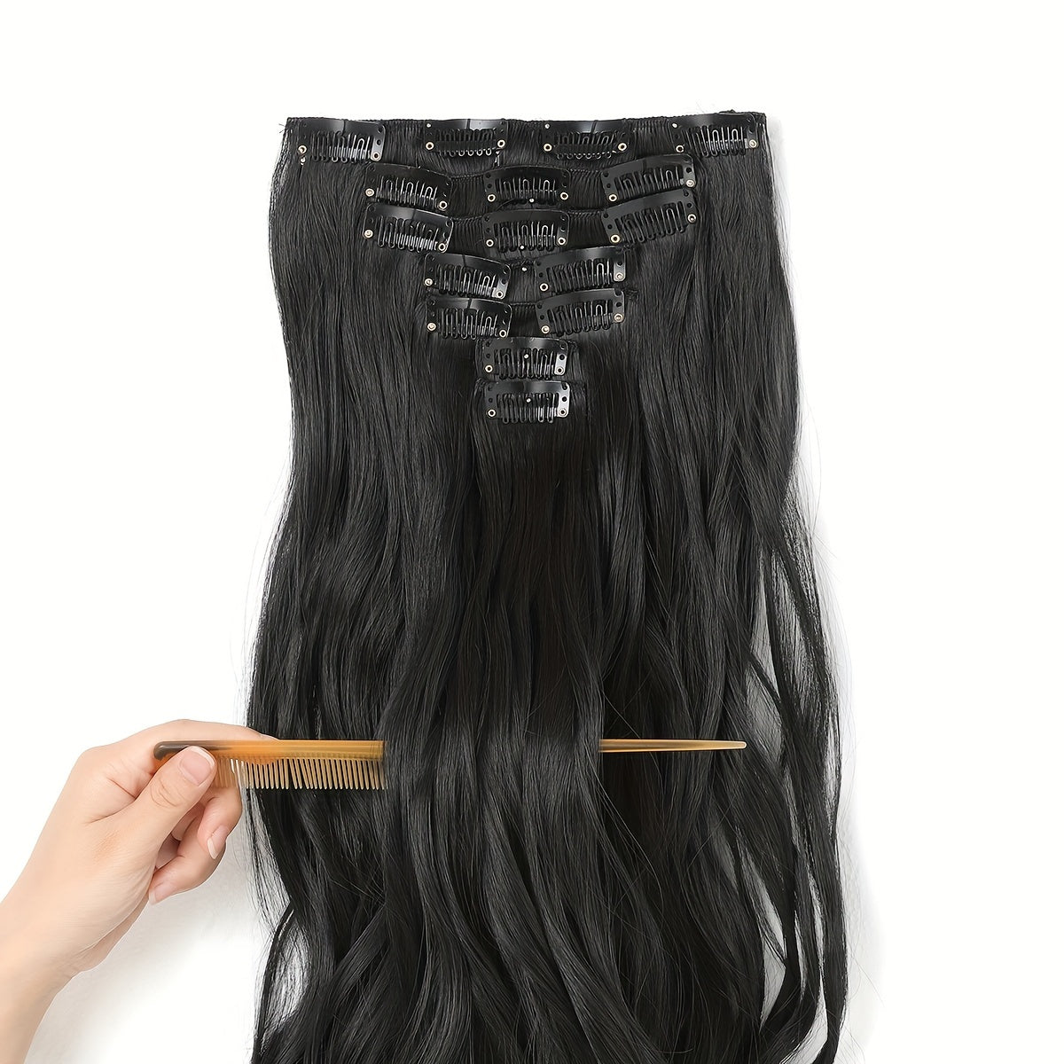 YUSULAXI 22 Inch Long Wavy Clip-In Synthetic Hair Extensions | Gradient Blonde to Brown | Versatile & Natural-Looking for All Genders and Ethnicities