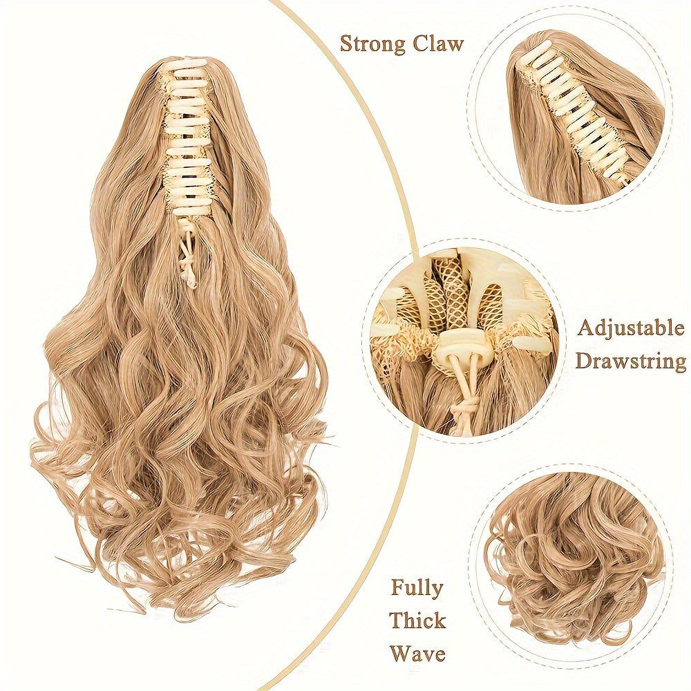 Synthetic Hair Extension Clip For Ponytail With 14-inch Short Wavy Curls For Women