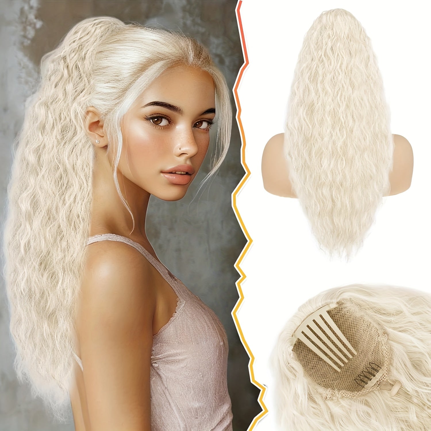 BARSDAR Curly Wavy Drawstring Ponytail Extension 55.88 cm Synthetic Comb Clip in Ponytails Hairpiece for Women Voluminous Natural Looking Ponytail Hair Extensions Fake Ponytails