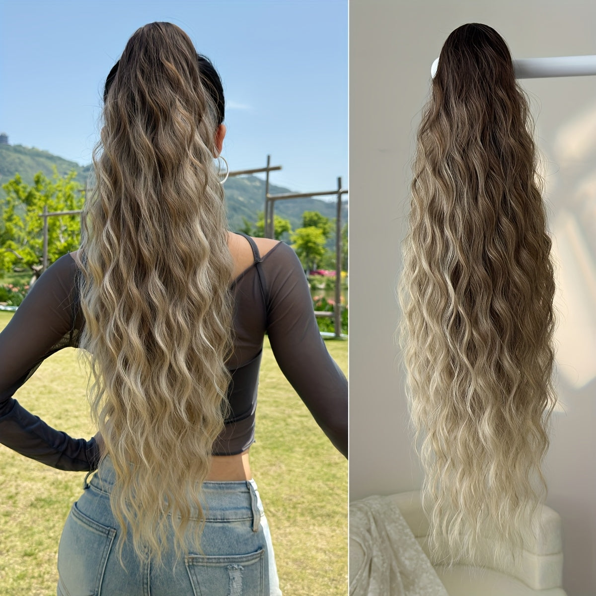 Claw ponytail extension hair Blonde 71.12 cm long water wave heat-resistant fiber synthetic ponytail suitable for Women's daily use