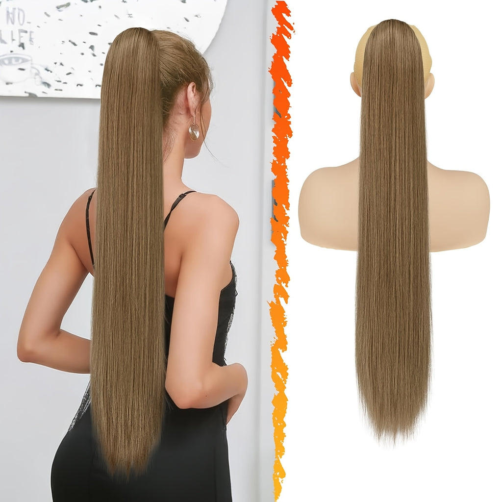 BARSDAR Brown Ponytail Extension, 76.2 cm Long Straight Drawstring Ponytail Hair Extensions Synthetic Clip In Pony Tails Hairpieces Fake Straight Ponytail For Women Girls Daily