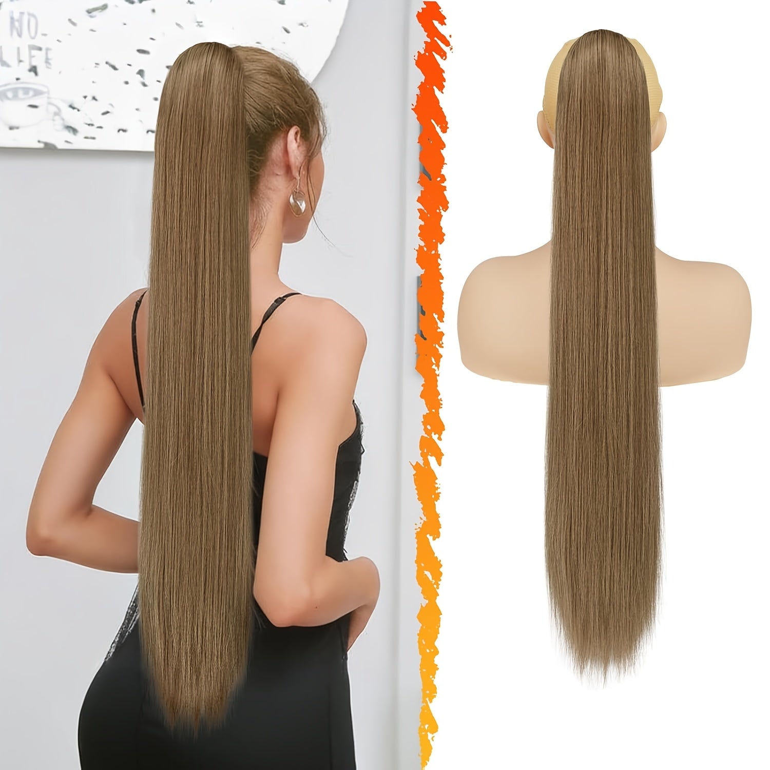 BARSDAR Brown Ponytail Extension, 76.2 cm Long Straight Drawstring Ponytail Hair Extensions Synthetic Clip In Pony Tails Hairpieces Fake Straight Ponytail For Women Girls Daily