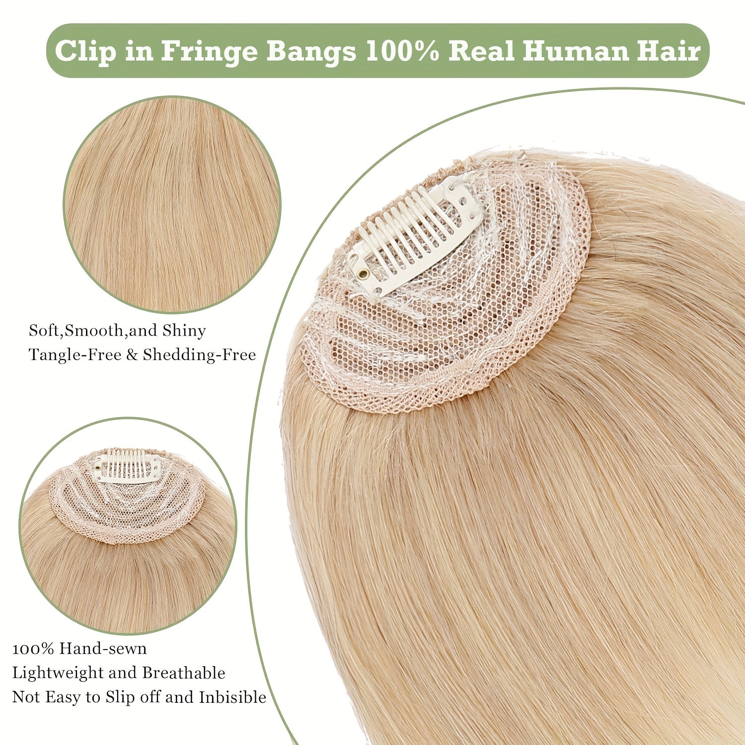 Real Human Hair Clip-In Fringe Bangs with Temples - 100% Real Human Hair Straight Hairpiece for Women, Elegant Style for Wedding, Party, Daily Use & Halloween/Christmas Hair, Cute Hair Accessories, Party Hairpiece, Natural Look Hairpiece