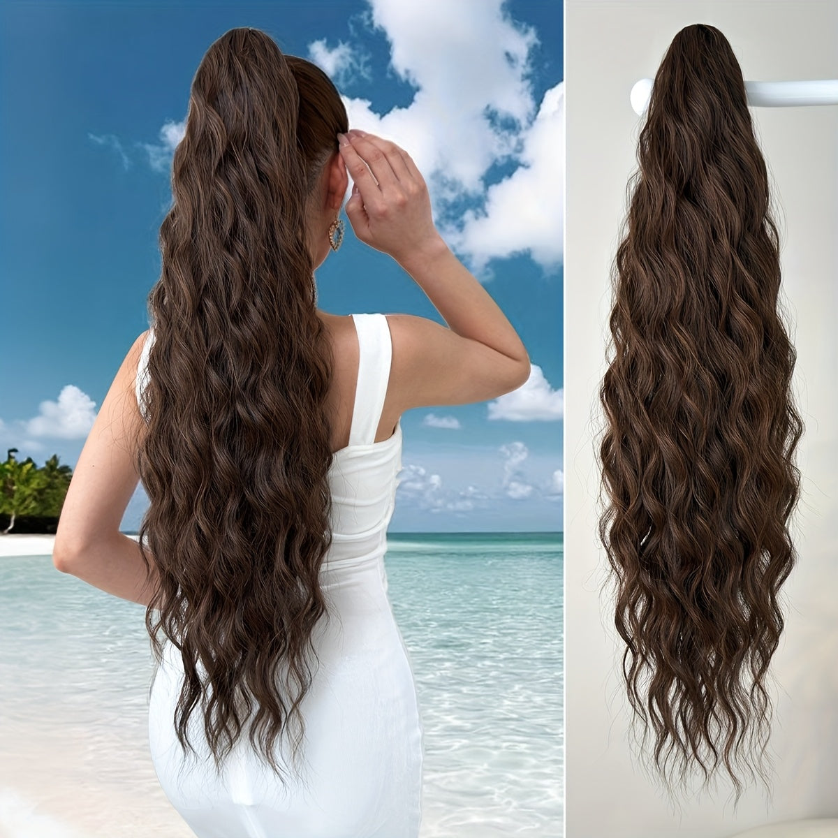 Claw ponytail extension hair Blonde 71.12 cm long water wave heat-resistant fiber synthetic ponytail suitable for Women's daily use