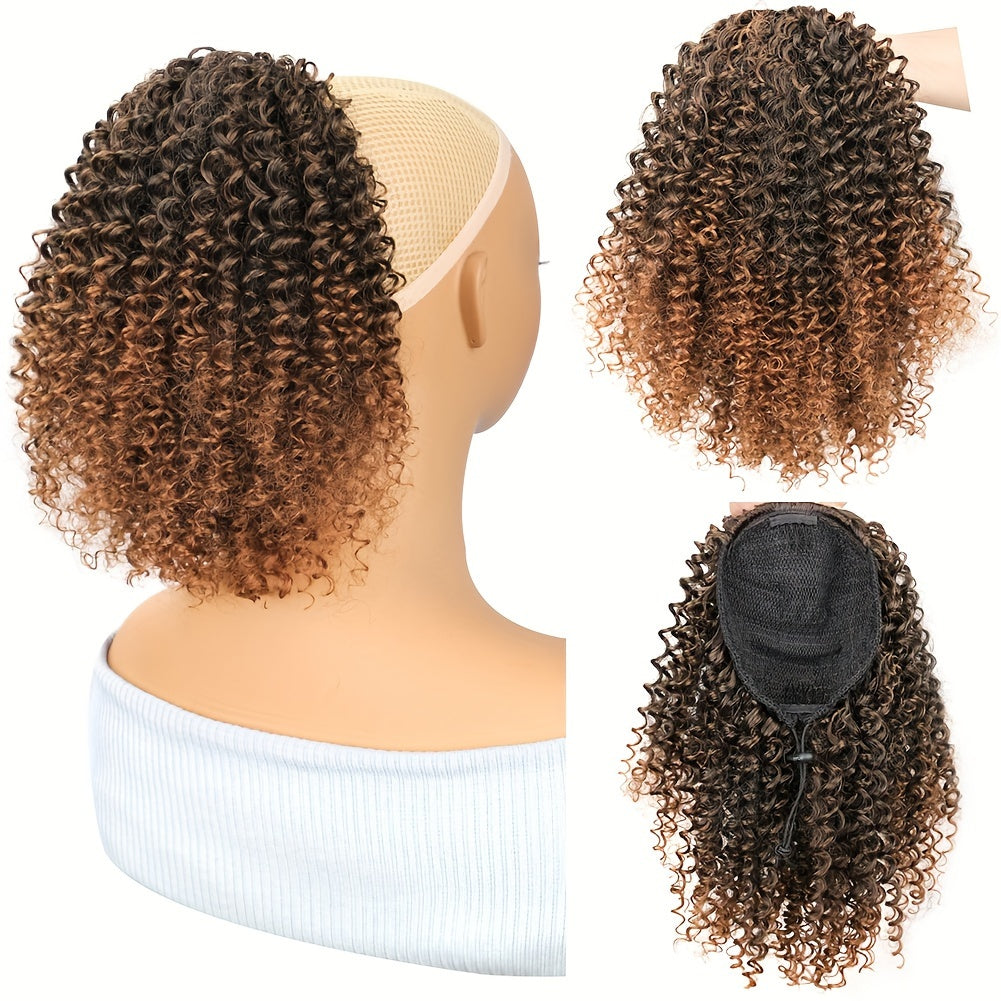 Mtmei Hair 25.4cm Short Afro Kinky Curly Drawstring Ponytail - Voluminous Synthetic Clip-In Hair Extension, High-Temperature Fiber, Easy Style for All Women, Ponytail Hair Extensions