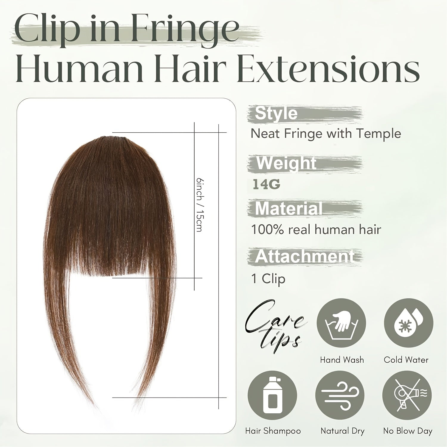 Real Human Hair Clip-In Fringe Bangs with Temples - 100% Real Human Hair Straight Hairpiece for Women, Elegant Style for Wedding, Party, Daily Use & Halloween/Christmas Hair, Cute Hair Accessories, Party Hairpiece, Natural Look Hairpiece