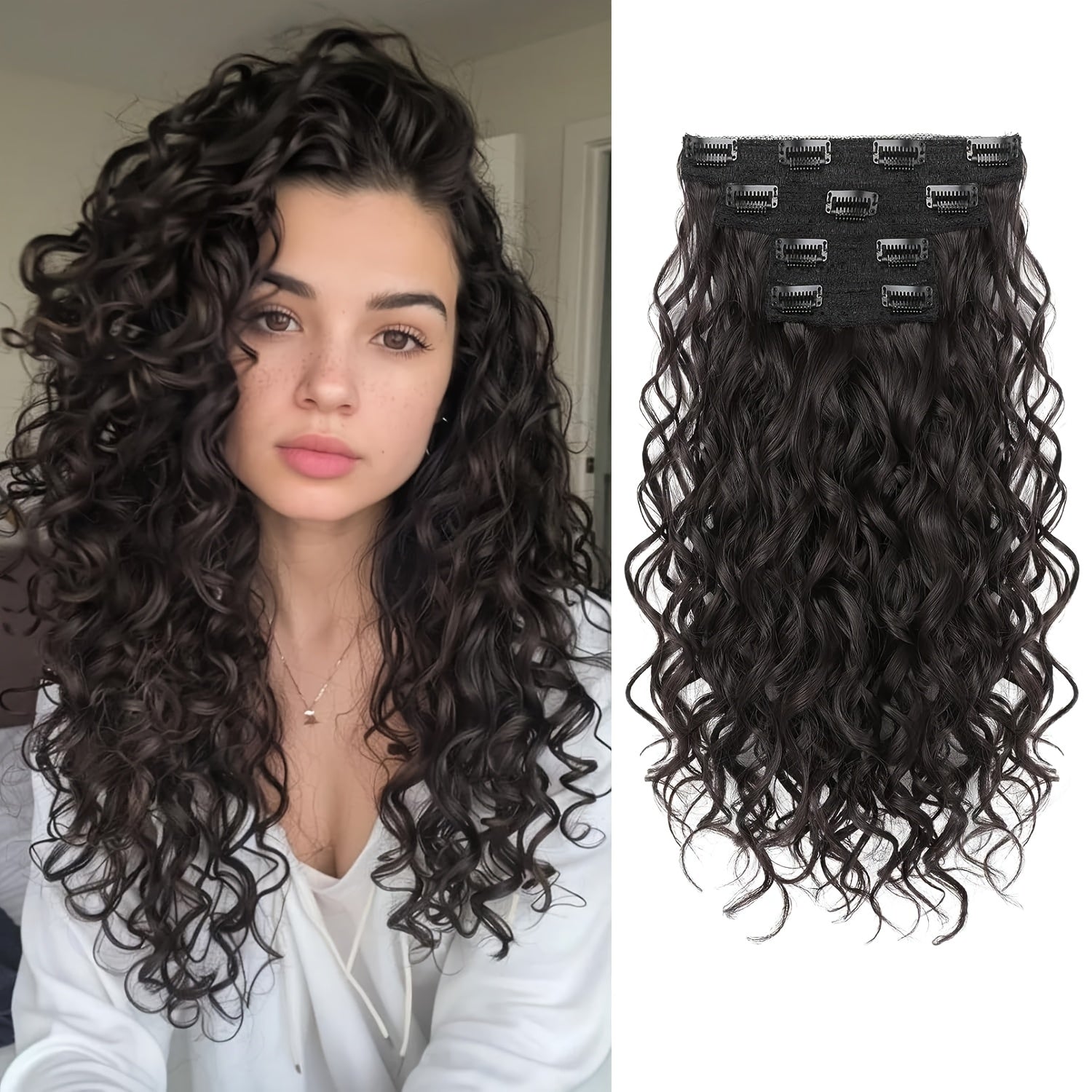 [Elegant Hair Extensions] 4pcs 12 Inch Clip-In Short Curly Hair Extensions | Heat-Resistant, Easy Maintenance, Adds Volume & Length, Invisible Lace Weft Hairpieces for Women, Secure Fit, Elegant Hairpiece, Perfect for Everyday Style