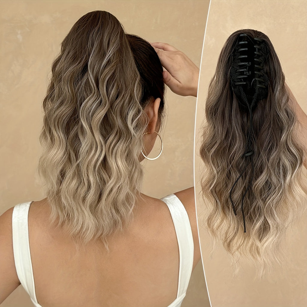 Ombre Color Claw Ponytail Extension Hair Accessories 35.56 cm Long Wave Heat Resistant Fiber Synthetic Ponytail Hairpiece for Women Daily Used