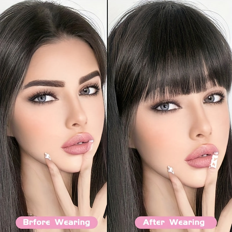 Clip-In Human Hair Straight Bangs Extension for Women - Elegant Daily Wear Hairpiece, Black, Easy to Use, Natural Look, Perfect for All Ethnicities, Daily Hair Styling | Sleek Straight Hair | Textured Hairpiece