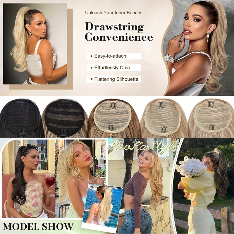 Luxurious 55.88cm Fluffy Layered Ponytail Extension - Extra Thick Straight Clip-In Hairpiece for Women, Natural-Looking Drawstring Design, Perfect for Daily Wear & Parties, Party Hair Accessory | Voluminous Hair Extension | Glossy Finish, Hair Accessories