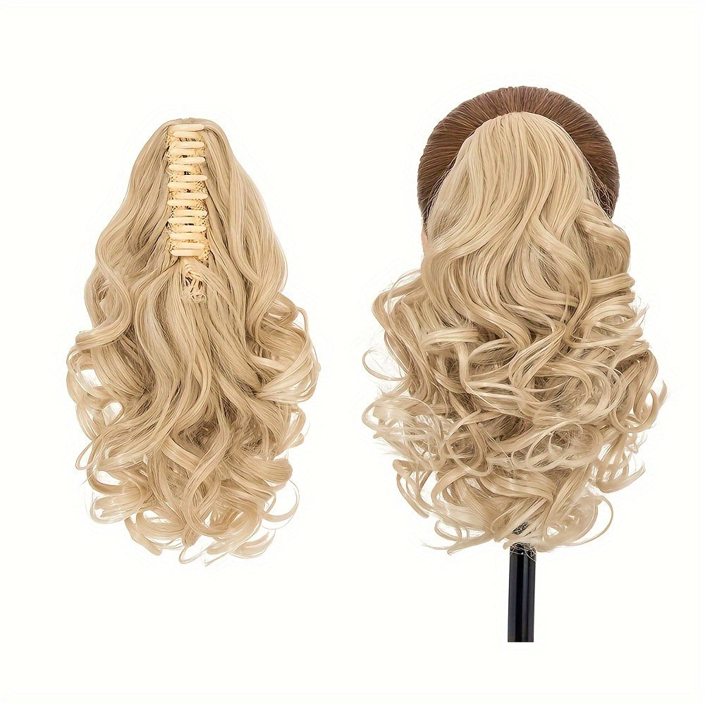 Synthetic Hair Extension Clip For Ponytail With 14-inch Short Wavy Curls For Women