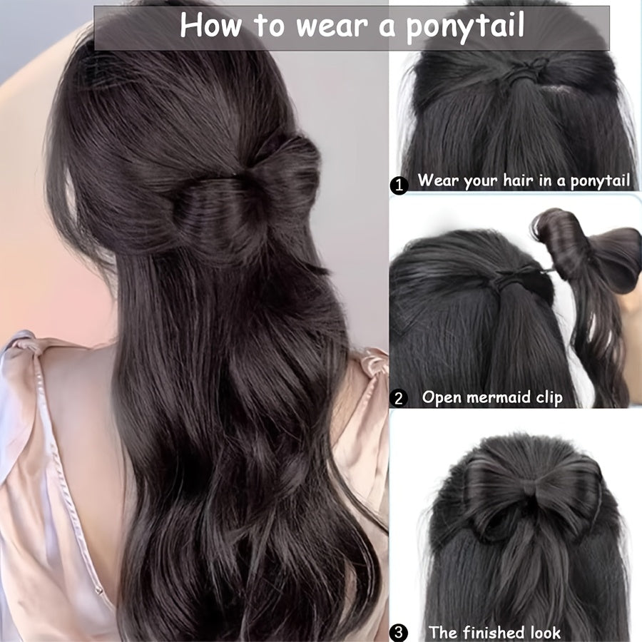 14inch/35cm Bowknot Synthetic Hairpiece With Ponytail Cute Natural Curly Hair Clip In Hair Extensions Styling Clip Decorative Hair Clip Hairpieces Highlight Black Brown Bleach Blonde Easy To Wear For Women Daily Party Dating Christmas Use