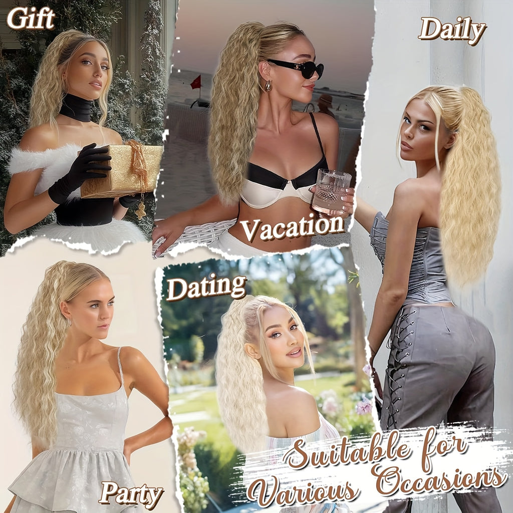 BARSDAR Curly Wavy Drawstring Ponytail Extension 55.88 cm Synthetic Comb Clip in Ponytails Hairpiece for Women Voluminous Natural Looking Ponytail Hair Extensions Fake Ponytails