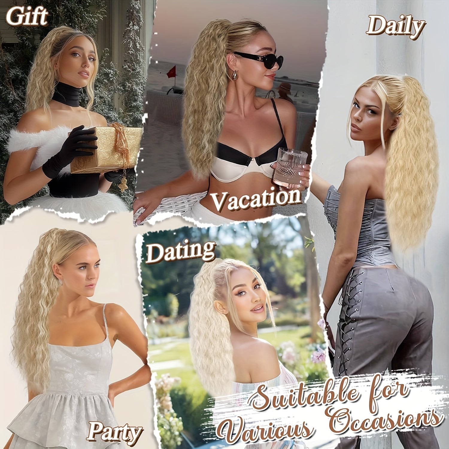 BARSDAR Curly Wavy Drawstring Ponytail Extension 55.88 cm Synthetic Comb Clip in Ponytails Hairpiece for Women Voluminous Natural Looking Ponytail Hair Extensions Fake Ponytails