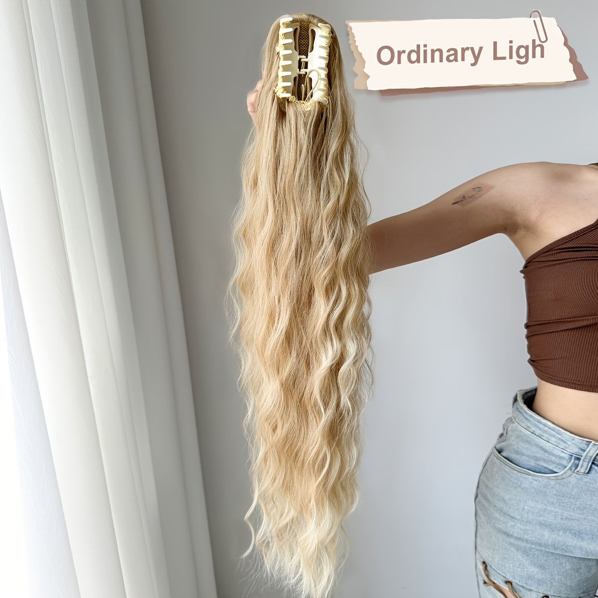 Claw ponytail extension hair Blonde 71.12 cm long water wave heat-resistant fiber synthetic ponytail suitable for Women's daily use