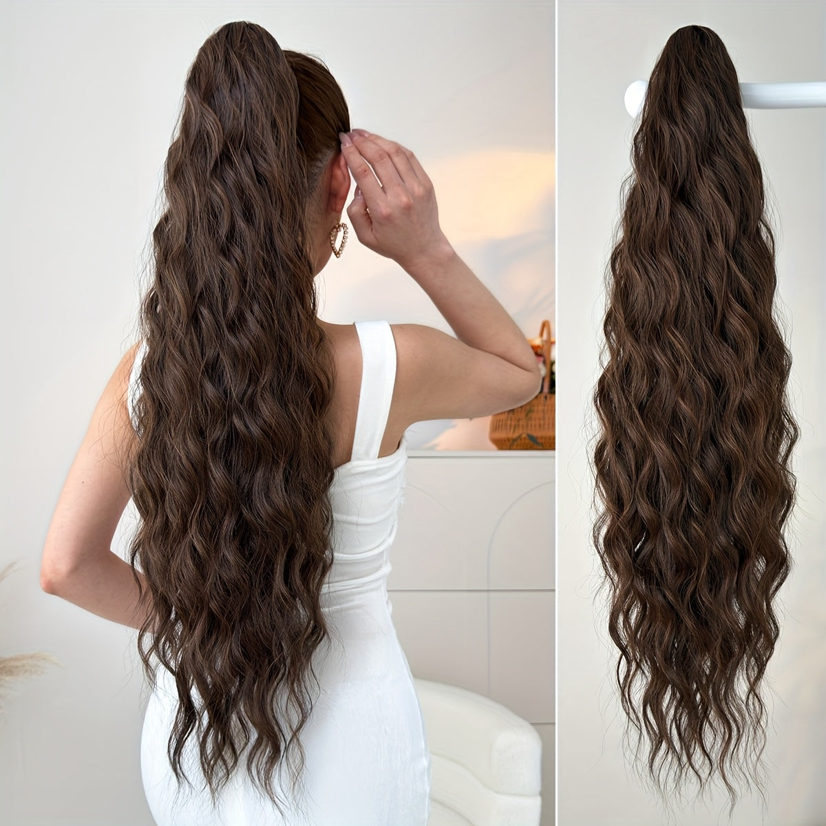 Claw ponytail extension hair Blonde 71.12 cm long water wave heat-resistant fiber synthetic ponytail suitable for Women's daily use