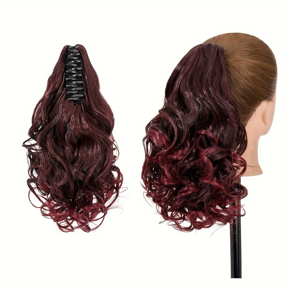 Synthetic Hair Extension Clip For Ponytail With 14-inch Short Wavy Curls For Women