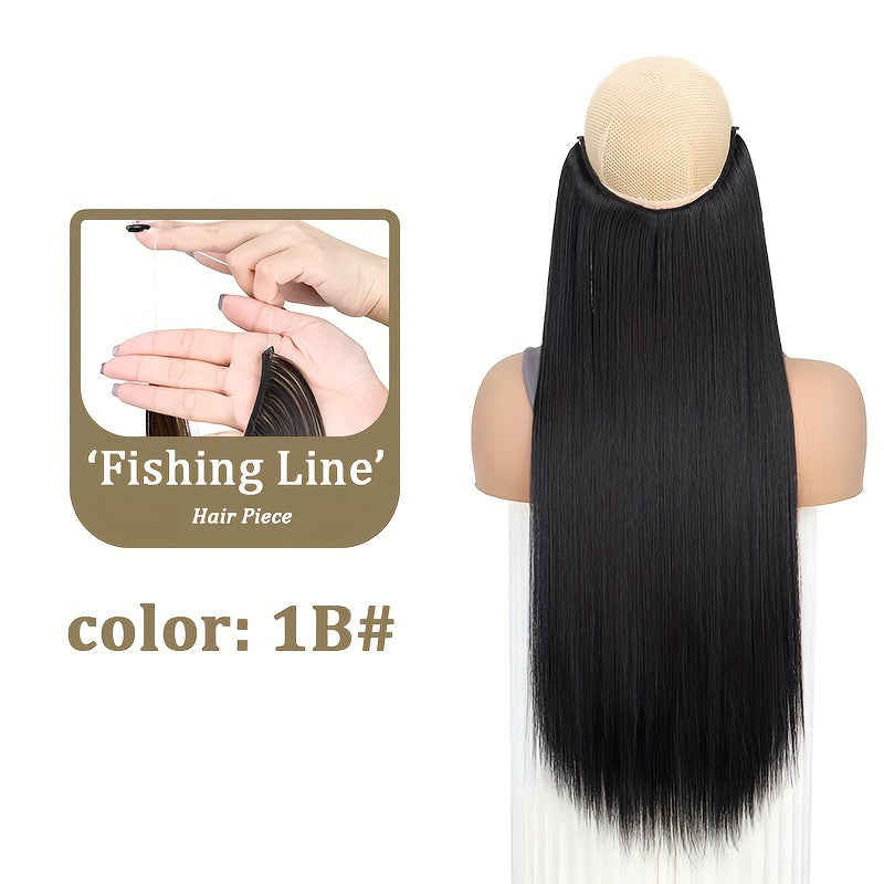 Invisible Synthetic Fishing Line Hair Extensions - Long, Straight Wig Piece for Women, Multi-Color Options (Blonde, Dark Blonde, Light Brown, Medium Brown, Dark Brown, Black), Perfect for Daily and Party Wear, Wig Accessories