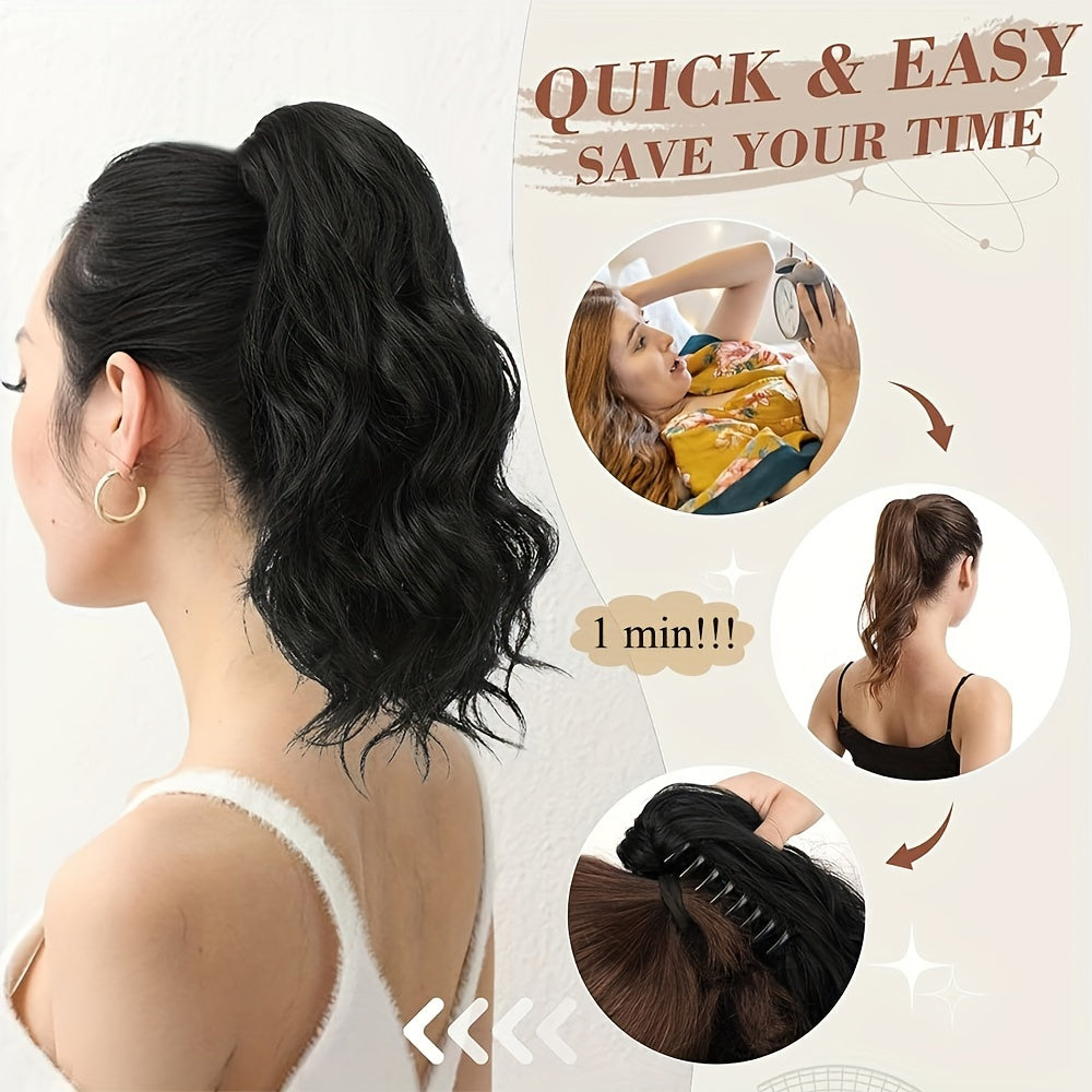 Synthetic Hair Extension Clip For Ponytail With 14-inch Short Wavy Curls For Women