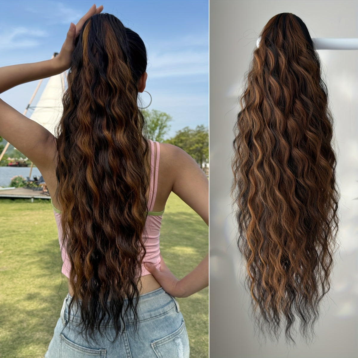 Claw ponytail extension hair Blonde 71.12 cm long water wave heat-resistant fiber synthetic ponytail suitable for Women's daily use