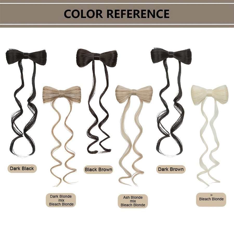 14inch/35cm Bowknot Synthetic Hairpiece With Ponytail Cute Natural Curly Hair Clip In Hair Extensions Styling Clip Decorative Hair Clip Hairpieces Highlight Black Brown Bleach Blonde Easy To Wear For Women Daily Party Dating Christmas Use