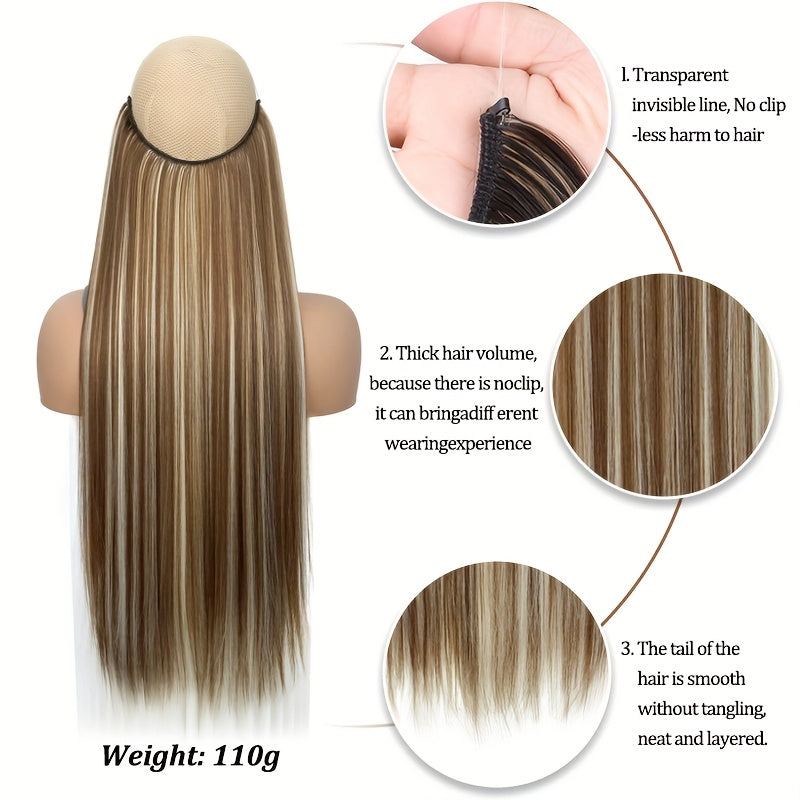 Invisible Synthetic Fishing Line Hair Extensions - Long, Straight Wig Piece for Women, Multi-Color Options (Blonde, Dark Blonde, Light Brown, Medium Brown, Dark Brown, Black), Perfect for Daily and Party Wear, Wig Accessories