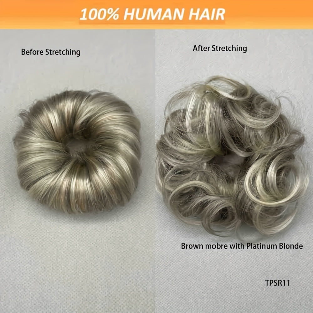 [Human Hair | Curly Bun] 100% Human Hair Curly Messy Bun | 6inch/16cm 35gram(1.23oz) Updo Donut Chignons Hair Piece European Wavy Buns scrunchies with human hair, human hair buns, ponytail extensions for Women Formal Every Day
