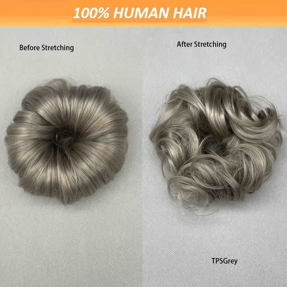 [Human Hair | Curly Bun] 100% Human Hair Curly Messy Bun | 6inch/16cm 35gram(1.23oz) Updo Donut Chignons Hair Piece European Wavy Buns scrunchies with human hair, human hair buns, ponytail extensions for Women Formal Every Day