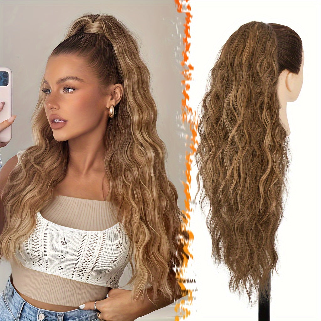 [Wavy Ponytail] 26" Long Heat-Resistant Synthetic Wavy Ponytail Extension for Women | Clip-In Design, Voluminous Curly Wave Style, Black Hairpiece, Secure Clipin Attachment
