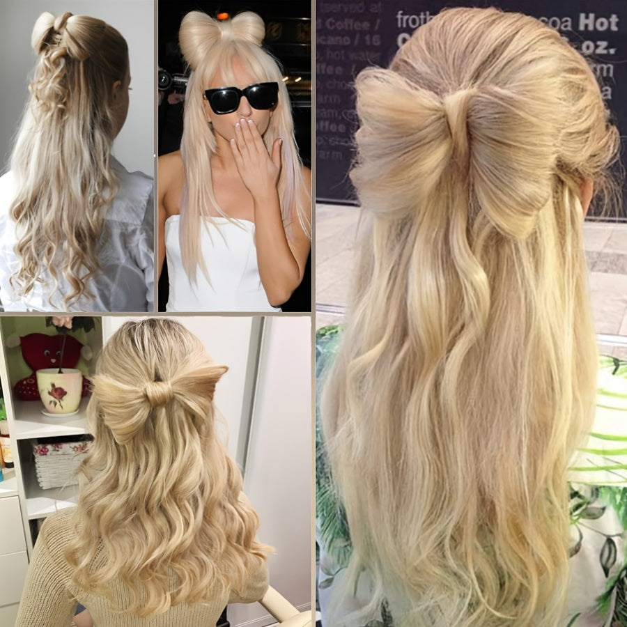 14inch/35cm Bowknot Synthetic Hairpiece With Ponytail Cute Natural Curly Hair Clip In Hair Extensions Styling Clip Decorative Hair Clip Hairpieces Highlight Black Brown Bleach Blonde Easy To Wear For Women Daily Party Dating Christmas Use