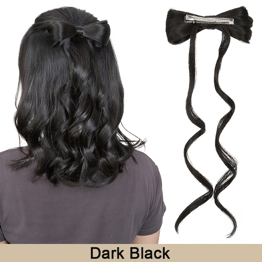14inch/35cm Bowknot Synthetic Hairpiece With Ponytail Cute Natural Curly Hair Clip In Hair Extensions Styling Clip Decorative Hair Clip Hairpieces Highlight Black Brown Bleach Blonde Easy To Wear For Women Daily Party Dating Christmas Use