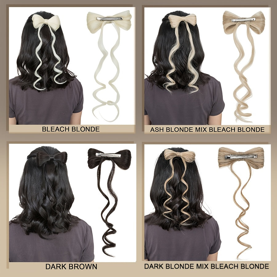 14inch/35cm Bowknot Synthetic Hairpiece With Ponytail Cute Natural Curly Hair Clip In Hair Extensions Styling Clip Decorative Hair Clip Hairpieces Highlight Black Brown Bleach Blonde Easy To Wear For Women Daily Party Dating Christmas Use
