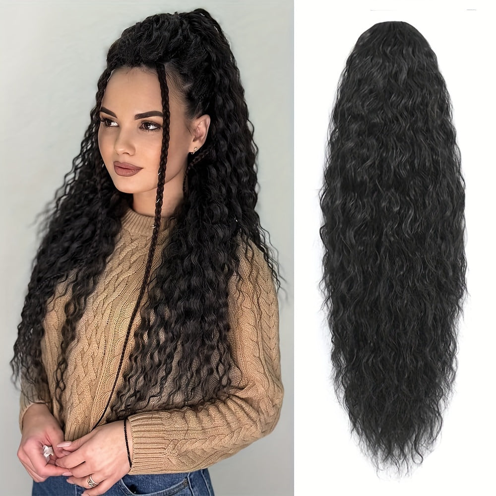 66.04 cm Long Curly Wavy Drawstring Ponytail, Synthetic Heat Resistant Hair Extensions, Basic Style for Women, High Temperature Fiber, Natural Look