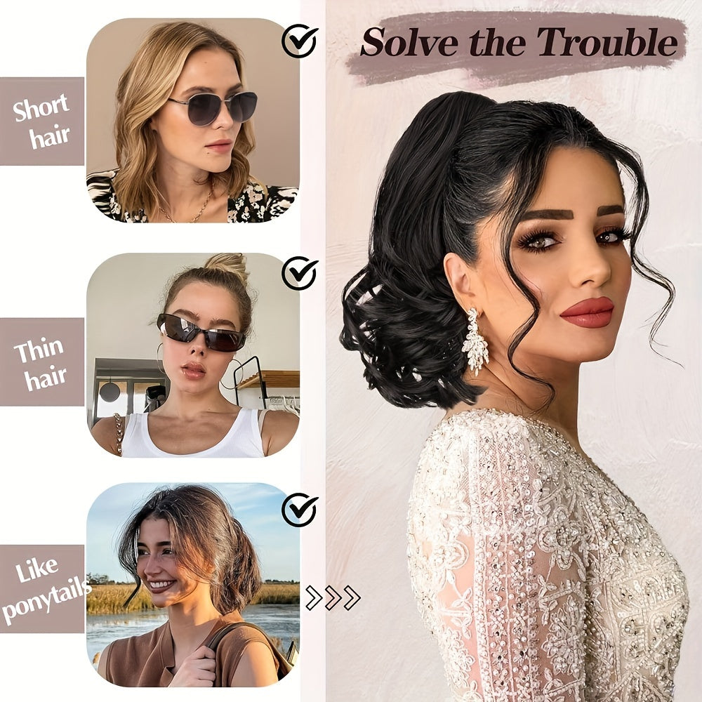Synthetic Hair Extension Clip For Ponytail With 14-inch Short Wavy Curls For Women