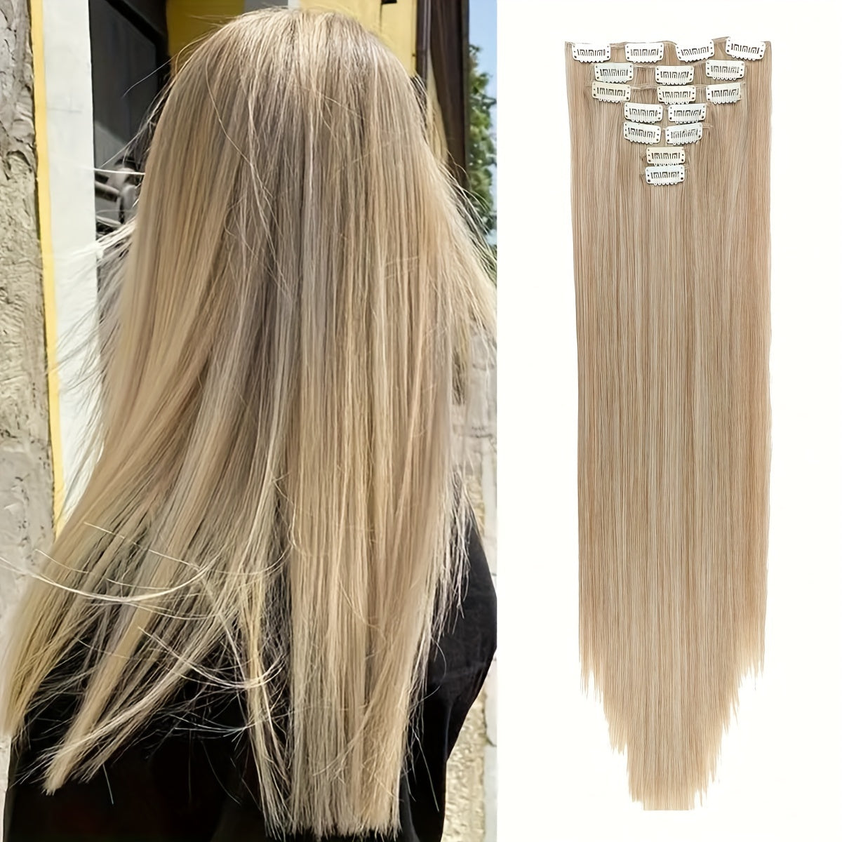 YUSULAXI 22 Inch Long Wavy Clip-In Synthetic Hair Extensions | Gradient Blonde to Brown | Versatile & Natural-Looking for All Genders and Ethnicities