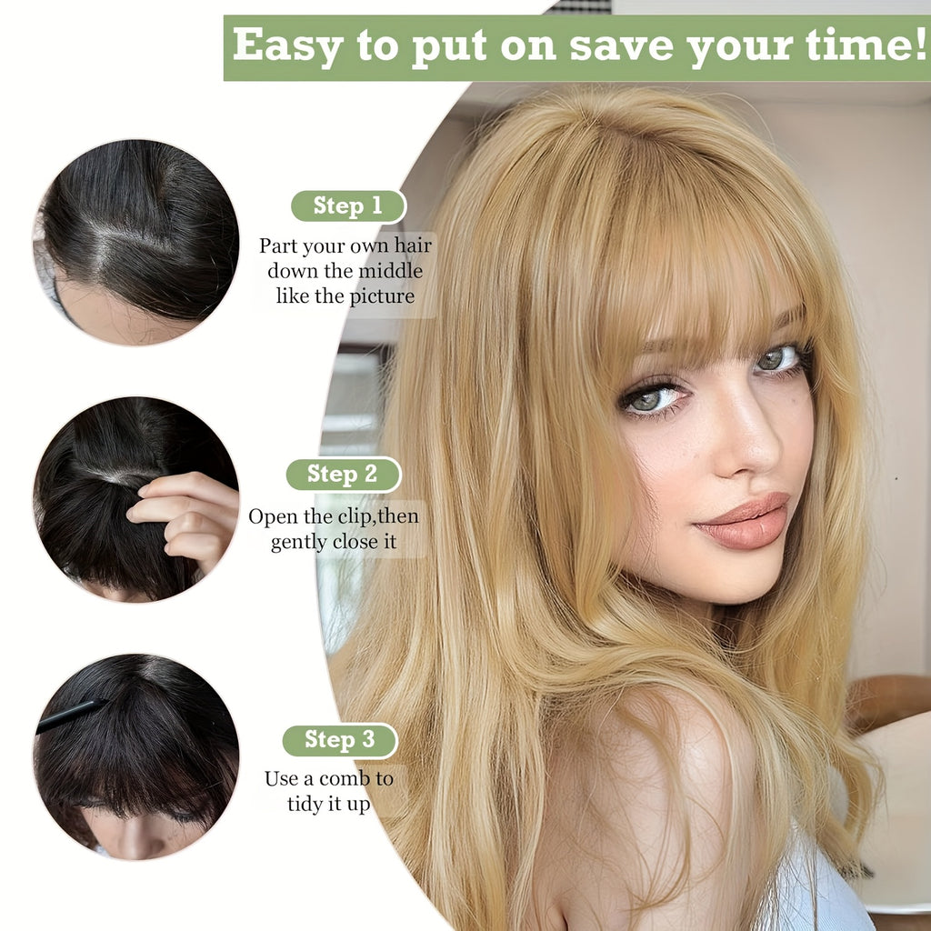 Real Human Hair Clip-In Fringe Bangs with Temples - 100% Real Human Hair Straight Hairpiece for Women, Elegant Style for Wedding, Party, Daily Use & Halloween/Christmas Hair, Cute Hair Accessories, Party Hairpiece, Natural Look Hairpiece