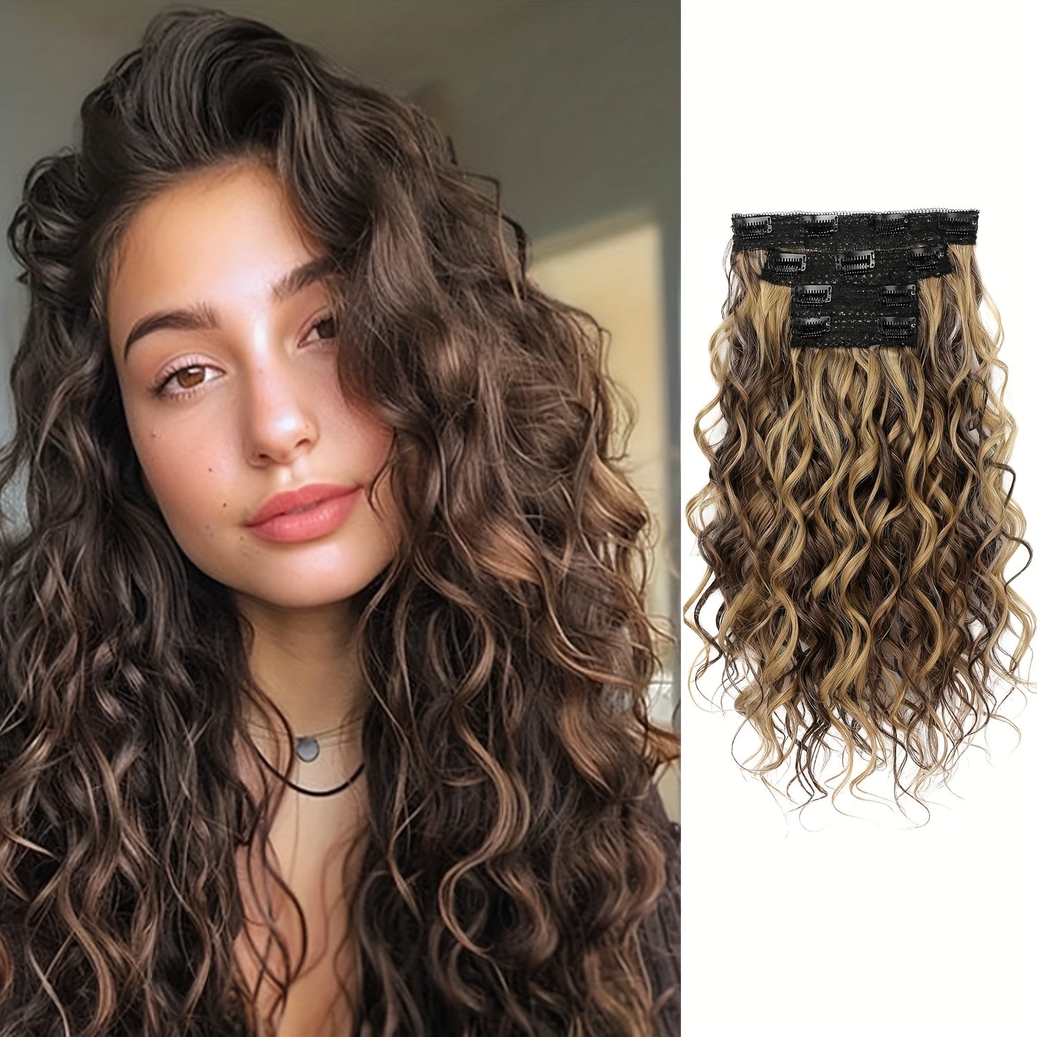 [Elegant Hair Extensions] 4pcs 12 Inch Clip-In Short Curly Hair Extensions | Heat-Resistant, Easy Maintenance, Adds Volume & Length, Invisible Lace Weft Hairpieces for Women, Secure Fit, Elegant Hairpiece, Perfect for Everyday Style