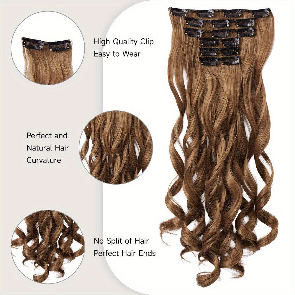 Removable Hair Topper, Hair Topper for Women, Hair Extensions Clip in 6pcs/ 7pcs Brown Hair Extension Long Wavy Full Head Clip in Hair Extension Hair Pieces for Women, Blonde Hair Topper, Wig Tools