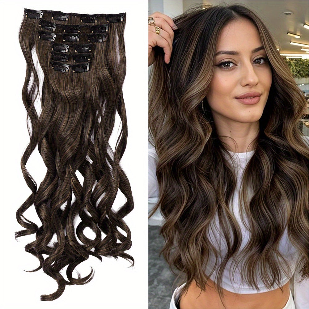 Removable Hair Topper, Hair Topper for Women, Hair Extensions Clip in 6pcs/ 7pcs Brown Hair Extension Long Wavy Full Head Clip in Hair Extension Hair Pieces for Women, Blonde Hair Topper, Wig Tools