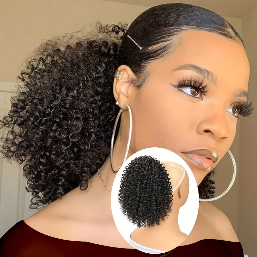 Mtmei Hair 25.4cm Short Afro Kinky Curly Drawstring Ponytail - Voluminous Synthetic Clip-In Hair Extension, High-Temperature Fiber, Easy Style for All Women, Ponytail Hair Extensions