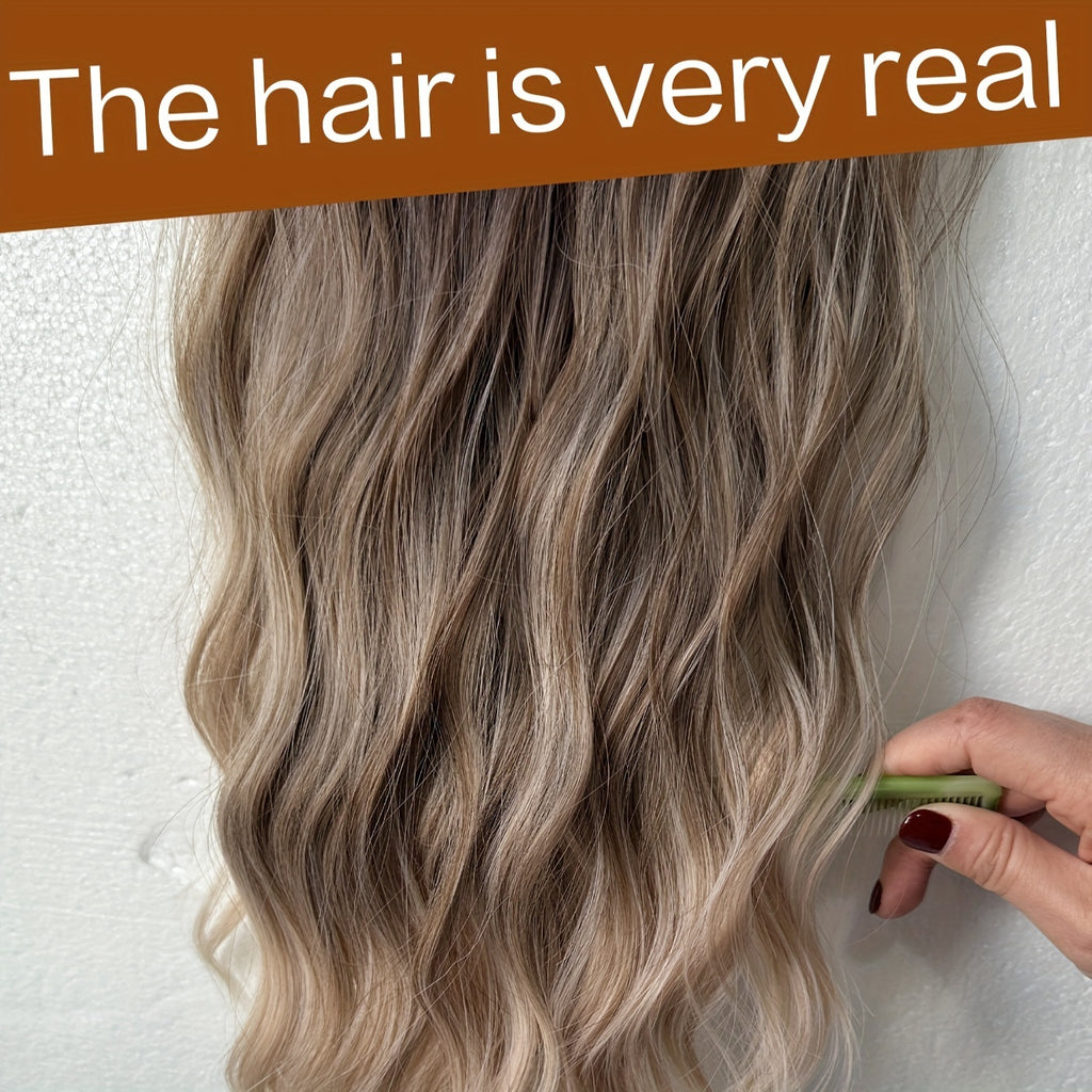 YUSULAXI 22 Inch Long Wavy Clip-In Synthetic Hair Extensions | Gradient Blonde to Brown | Versatile & Natural-Looking for All Genders and Ethnicities
